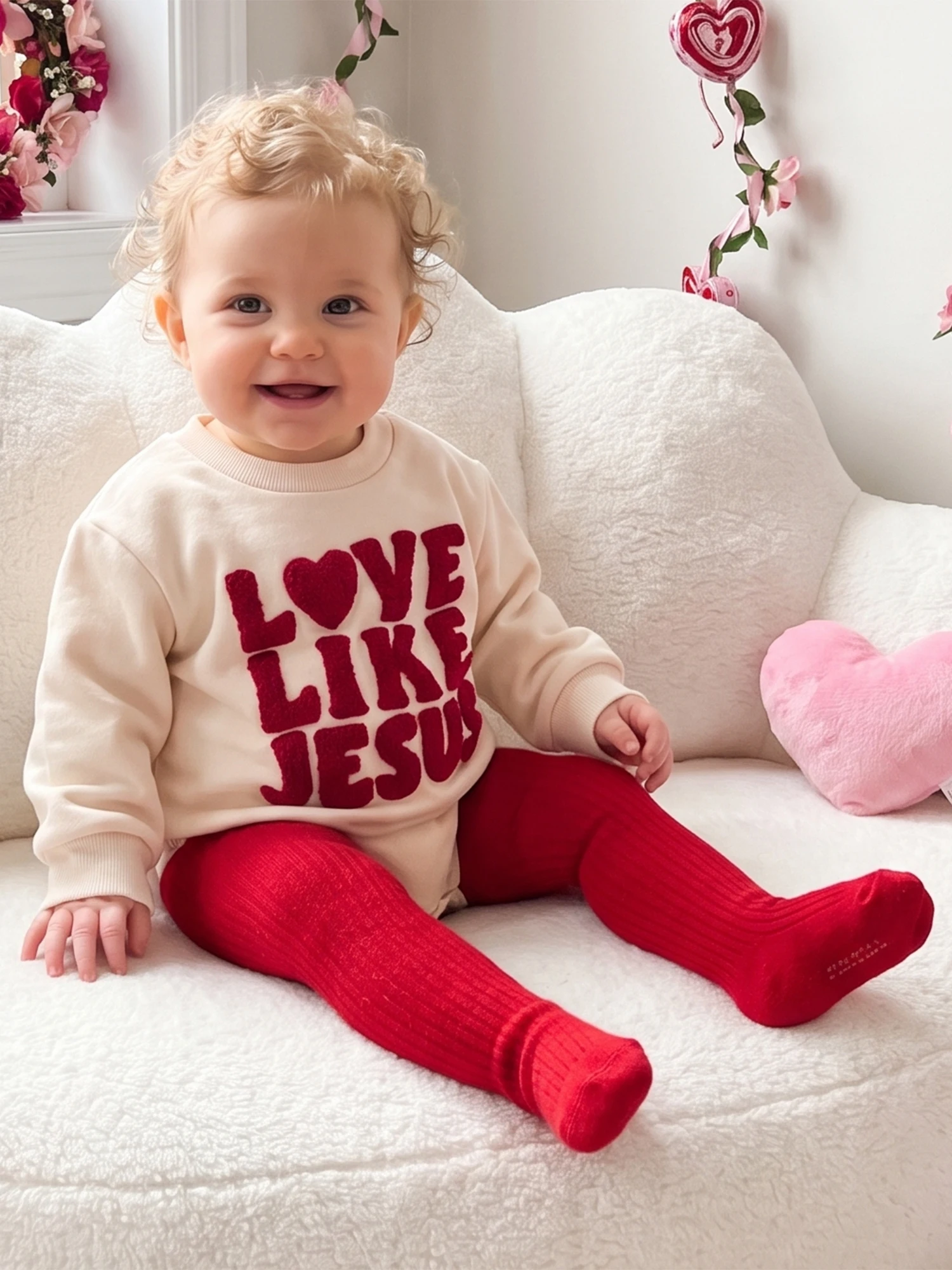 Valentines Baby Valentines Sleeve Jumpsuit Neck Valentines Romper Letter Letter Embroidery Crew Long Sleeve Jumpsuit