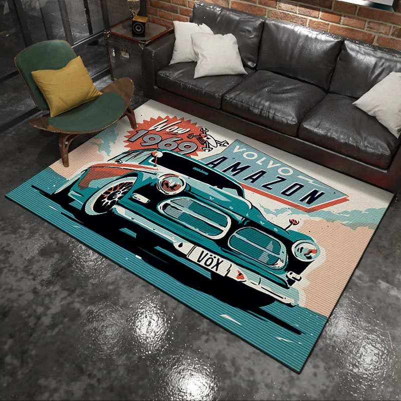 3D Printing Retro Motorcycle Rugs Fashion motorbike American Style Carpets For Home Living room Bedroom Decor Non-slip Floor Mat