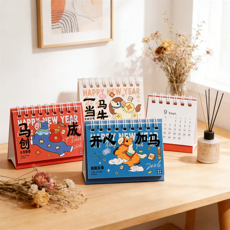 2026 Horse Desk Calendar, Mini Cartoon Pony Calendar, Portable Desktop Schedule, Office School Decor, Year of the Horse Calendar
