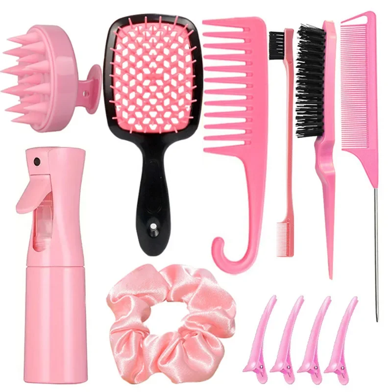 12 pcs hairstyle comb set pointed tail comb hair spray bottle hair loop weaving tool shampoo brush salon hair styling tool