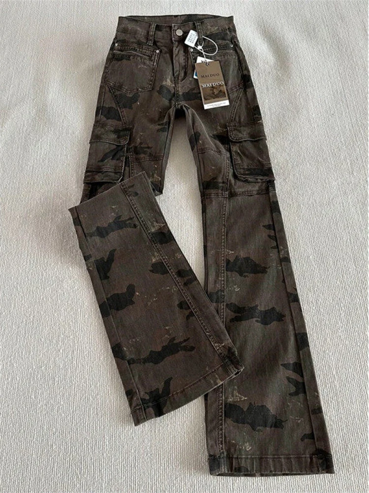 

American Retro Camouflage Cowboy Jeans Men's Design Sensation Small ence Haome Streetwear Wide Leg Straight Tube Pants