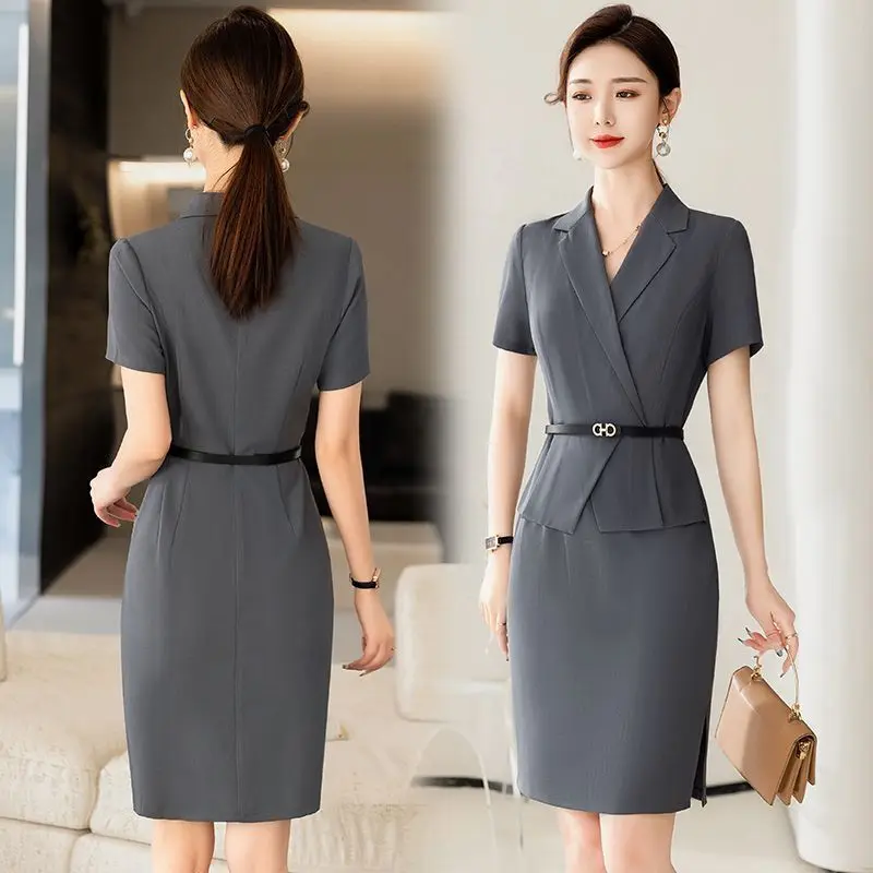 Professional Elegant Dress For Women Jewelry Store Workwear Summer Slim Popular Fit Short Sleeve Bodycon Dress Beauty Salon