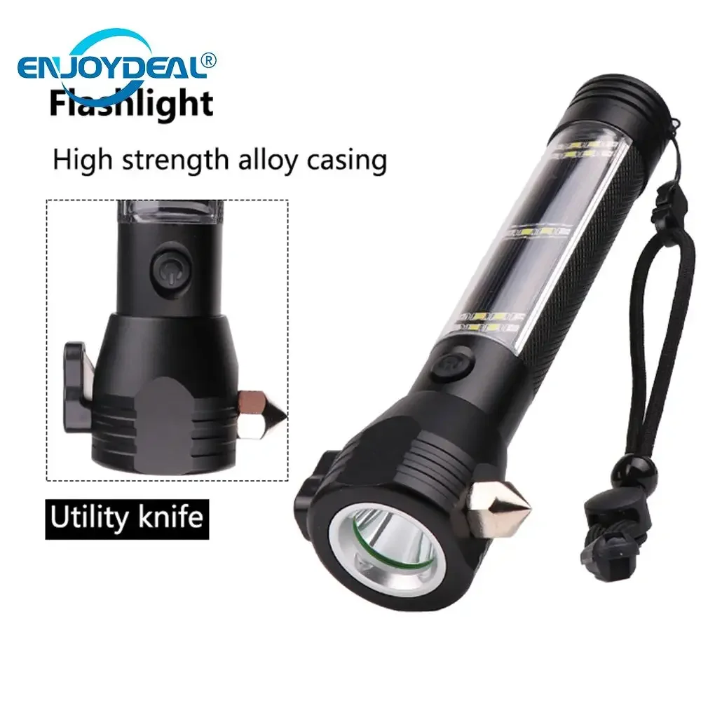 Multi-Functional Solar Power LED Flashligh Safety Hammer Torch Light With Power Bank Magnet Survival Tool Emergency Camping
