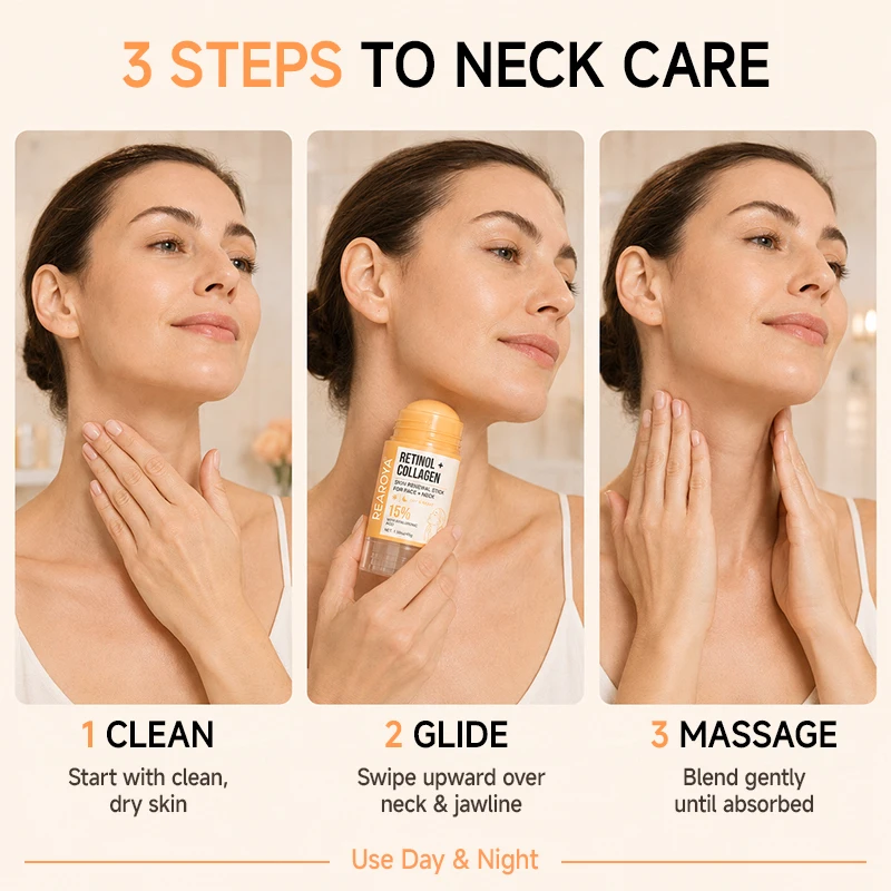 Retinol + Collagen Face Cream Neck Renewal Stick,Day and Night Hydrating Facial Lifting Firming Cream,Non-Greasy, Easy to Absorb view 6