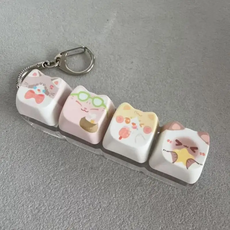 Cute Cat Mechanical Keyboard Switch Tester Kawaii Keycap Keychain Creative Fidget Toy Bag Pendant Gifts For Kitten Fans