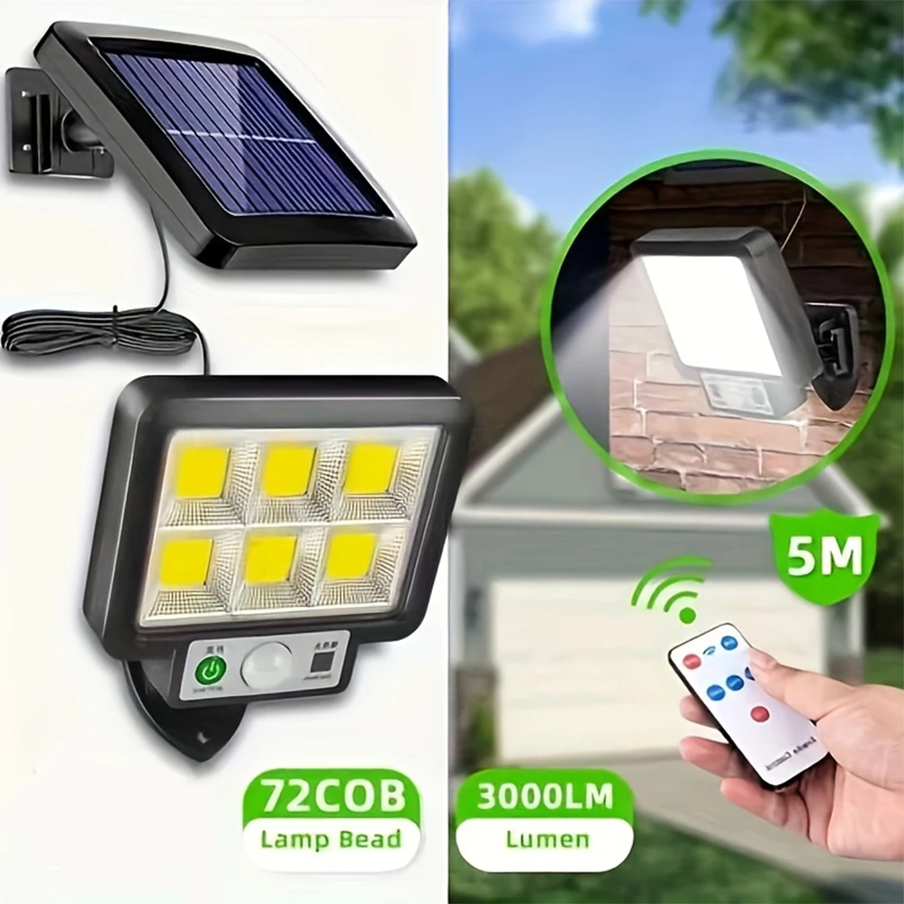 117COB Luz de inundação solar pátio sensor de movimento ao ar livre lâmpada de parede solar 3 modos de iluminação painéis ajustáveis luzes de garagem com fio