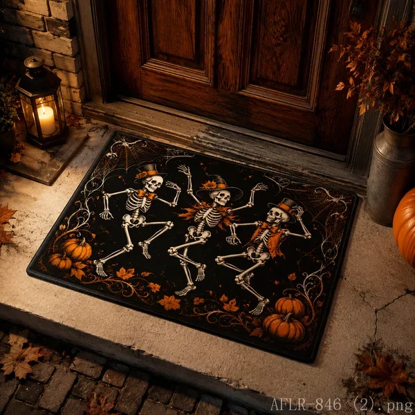 VIKAMA Gothic Skull Spider Halloween Doormat Non Slip Indoor Outdoor Rug Dark Spooky Front Entrance Welcome Decor Door Mat Rug