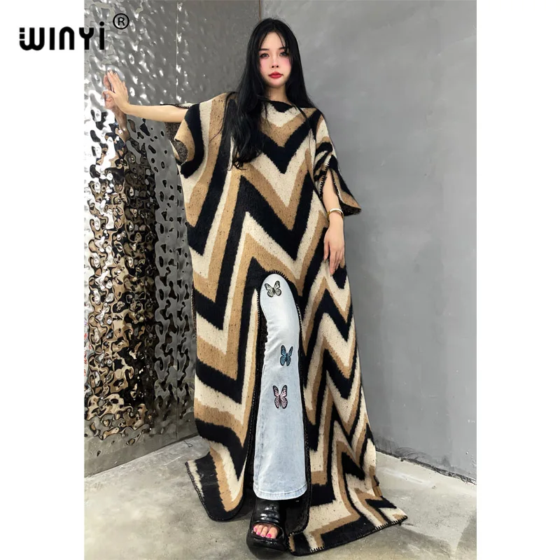 

WINYI new print Comfort Warm black fashion kaftan Holiday dress Elegant Africa party winter clothes for women long down dress