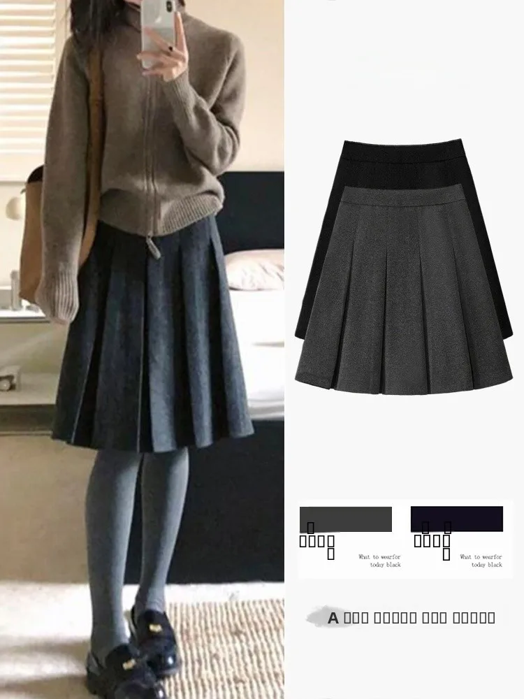 

Юбка А-силуэта с высокой талией, женская, шерстяная, в клетку, плиссированная, осенне-зимняя, новая, в корейском стиле, стройнящая, для колледжа