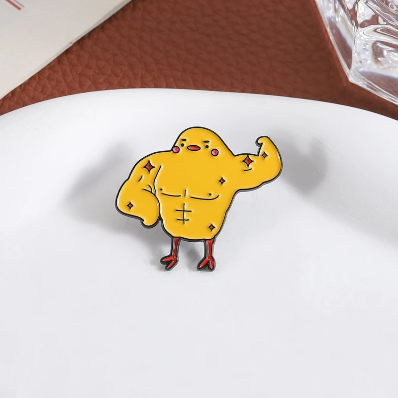 Cartoon Muscles Duck Enamel Pin Funny Fitness Strong Yellow Duck Animal Brooch Lapel Backpack Badge Jewelry Gift for Friends