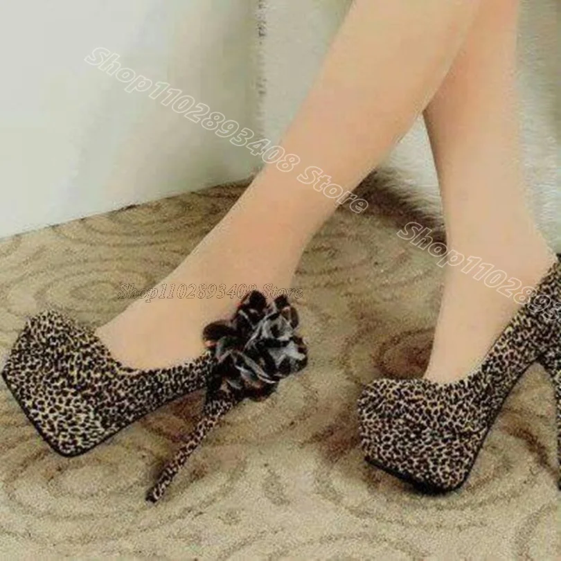 

Leopard Print Flower Decor Pumps Round Toe Platform Shallow Fashion Women Spring Sexy Party Dress Shoes 2024 Zapatos Para Mujere