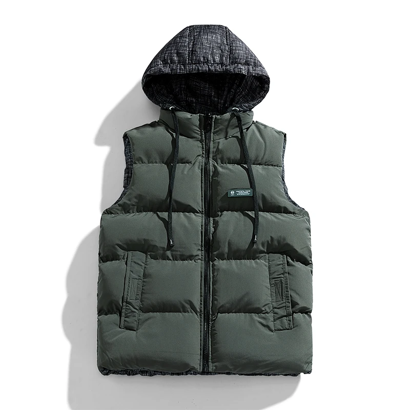 

Hat Detachable Winter Military Jacket Lightweight Sleeveless Warm Puffer Vest Streetwear Trend Fashion Puffer Vest for Male