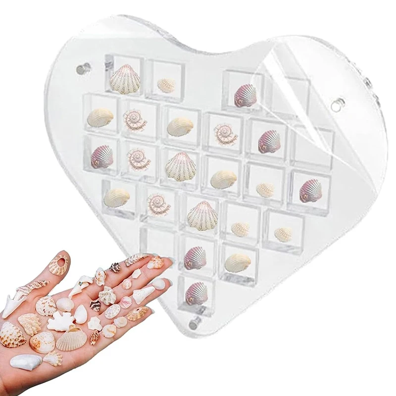 Acrylic Magnetic Seashell Display Box Acrylic Display Case Heart Shaped Gemstone Beads Storage Display Organizer Box