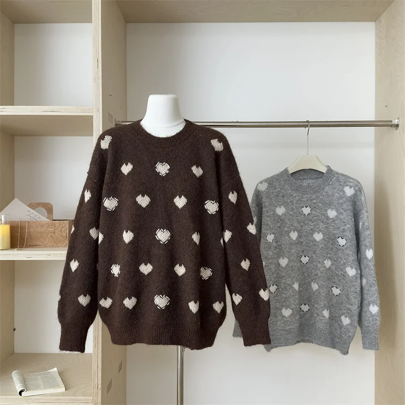 Maillard Coffee Color Love Mohair Sweater Women's Autumn and Winter Plus Size Fat Mm Slim Midi Knit Top