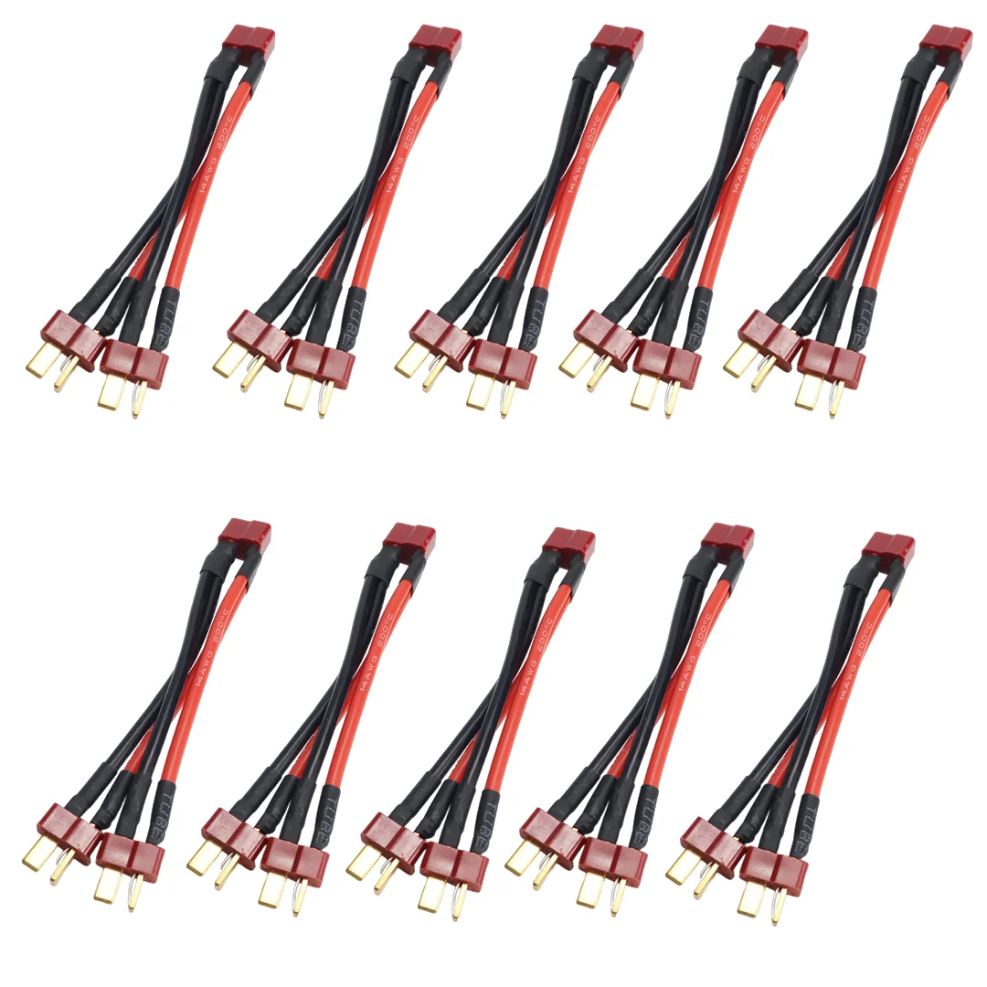 10Pcs T Plug Harness Parallel Battery Connector Cable Dual Extension Y Splitter Silicone Wire for Rc Quadcopte Fixed Wing Model