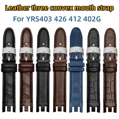 Imagen 2 del producto Para Swatch serie YRS correa de cuero blanco azul marrón YRS403 412 402G bandas de extremo curvado cadena de reloj pulsera de reloj de 21mm para hombre