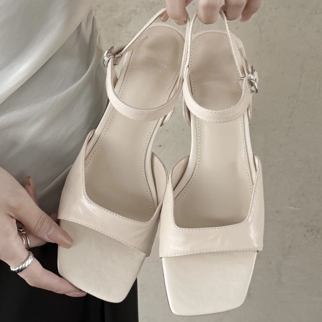 

Women's sheepskin narrow band open toe ankle strap sandals elegant ladies summer 3cm kitten heel slim dress pumps shoes woman