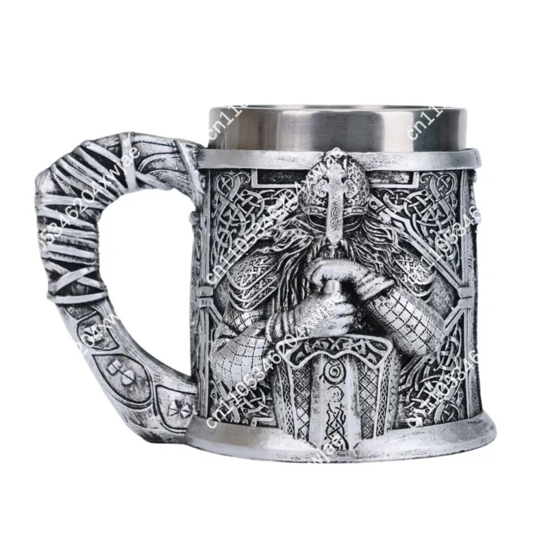 Retro Celtic Warrior Beard Glass Stein 3D Relief Viking Helmet Coffee Cup for Home Bar Gift