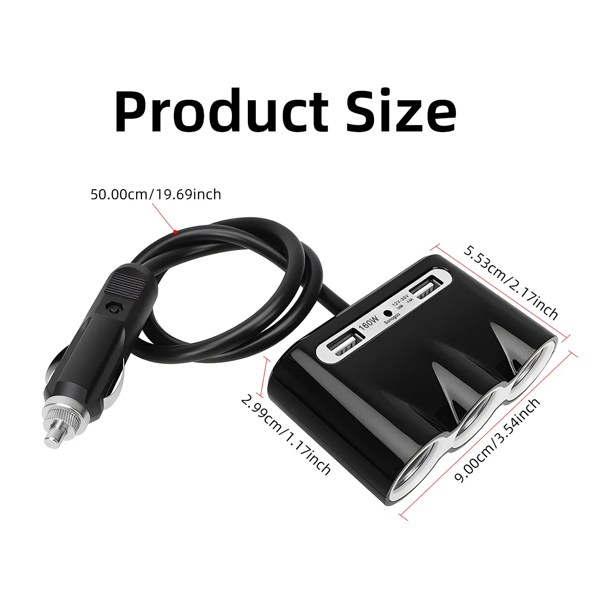 Car 3 IN1 Cigarette Lighter Socket Splitter 12V/24V High Power Fast Charger With 2 USB Holes Vehicle Charger For Multiple Device