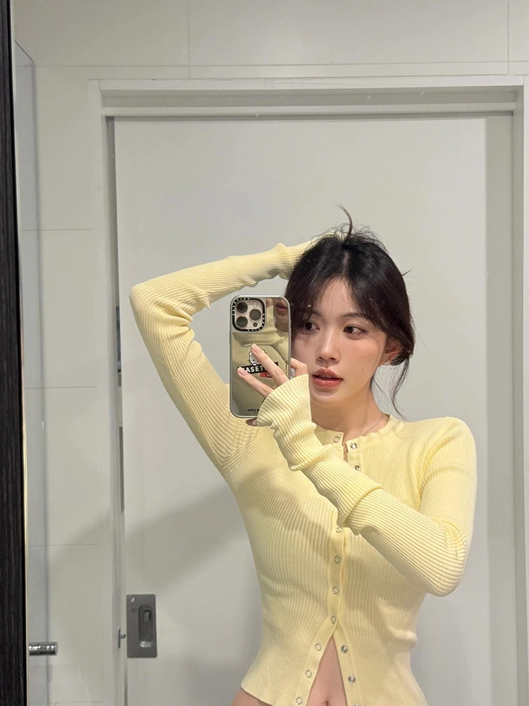 엘리 스위트 니트 오픈 가디건 여성용 슬림핏 롱 스웨터 순색 2025 신상 다용도 슬림핏 연령 감소 탑