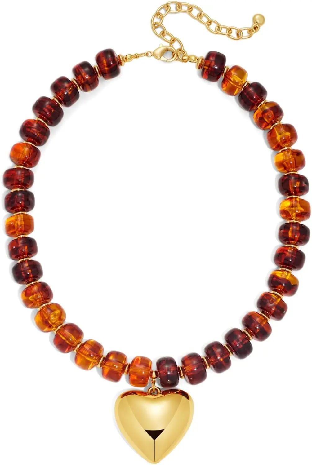

Colorful Acrylic Beaded Heart Pendant Choker Chunky Statement Necklace for Women