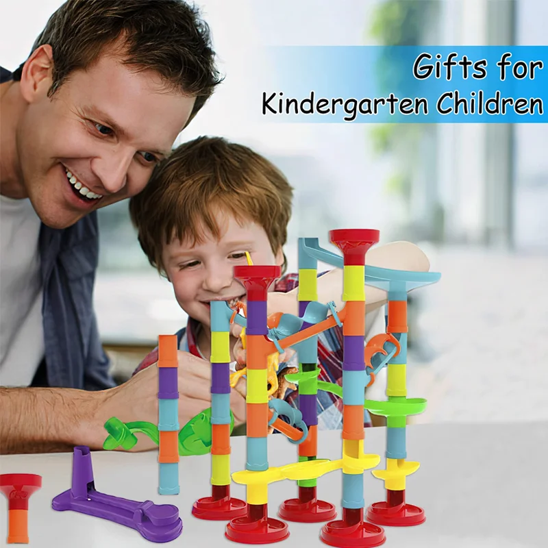 

2025 New DIY Marble Run Race Coaster Set Toy Maze Ball Roll Marble Run Race Track Building Blocks Kids 197PCS Assembly Game Toys