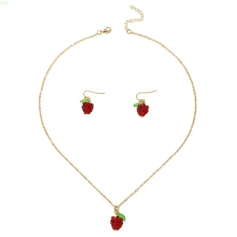 Elegant Jewelry Set Raspberry Inspired Necklace and Earrings Fruit Theme Accessories for Everyday Outfits Party Ornament NM