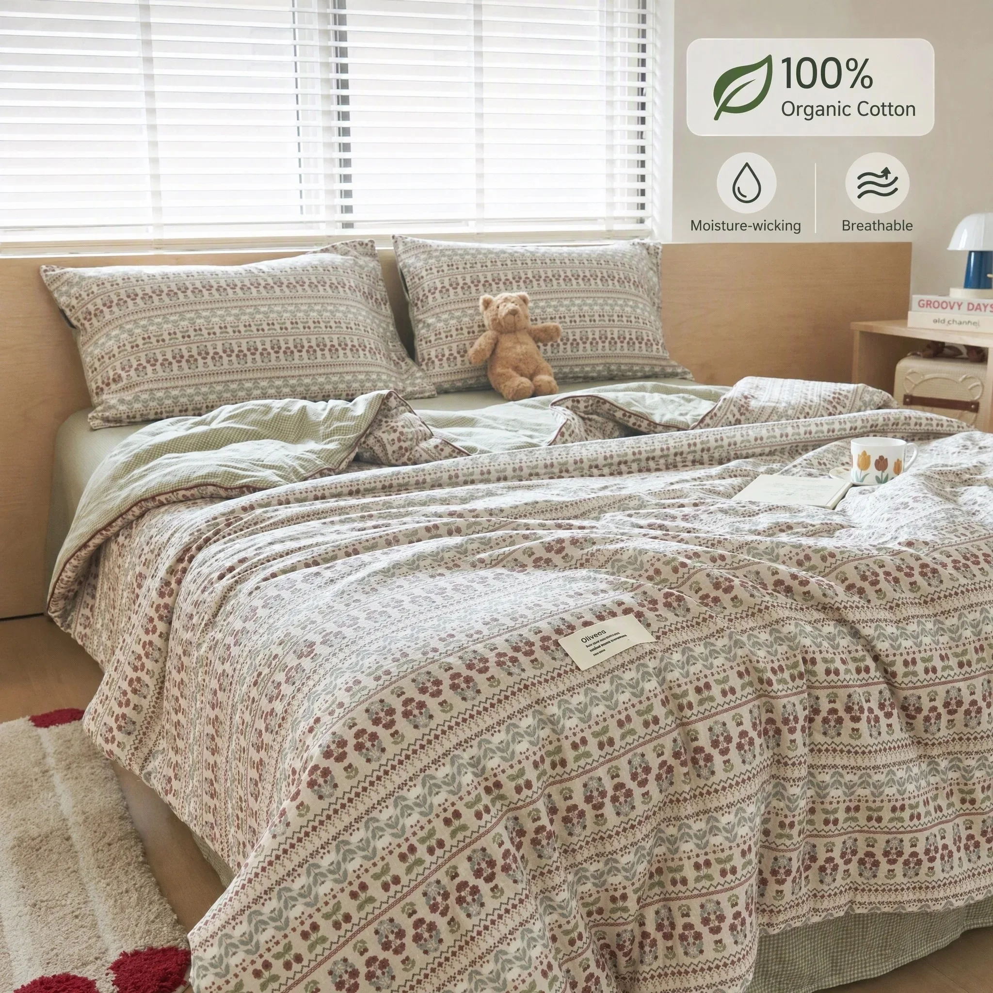 100% Organic Cotton William Morris Victorian Pastoral Comforter,Reversible Bedspread