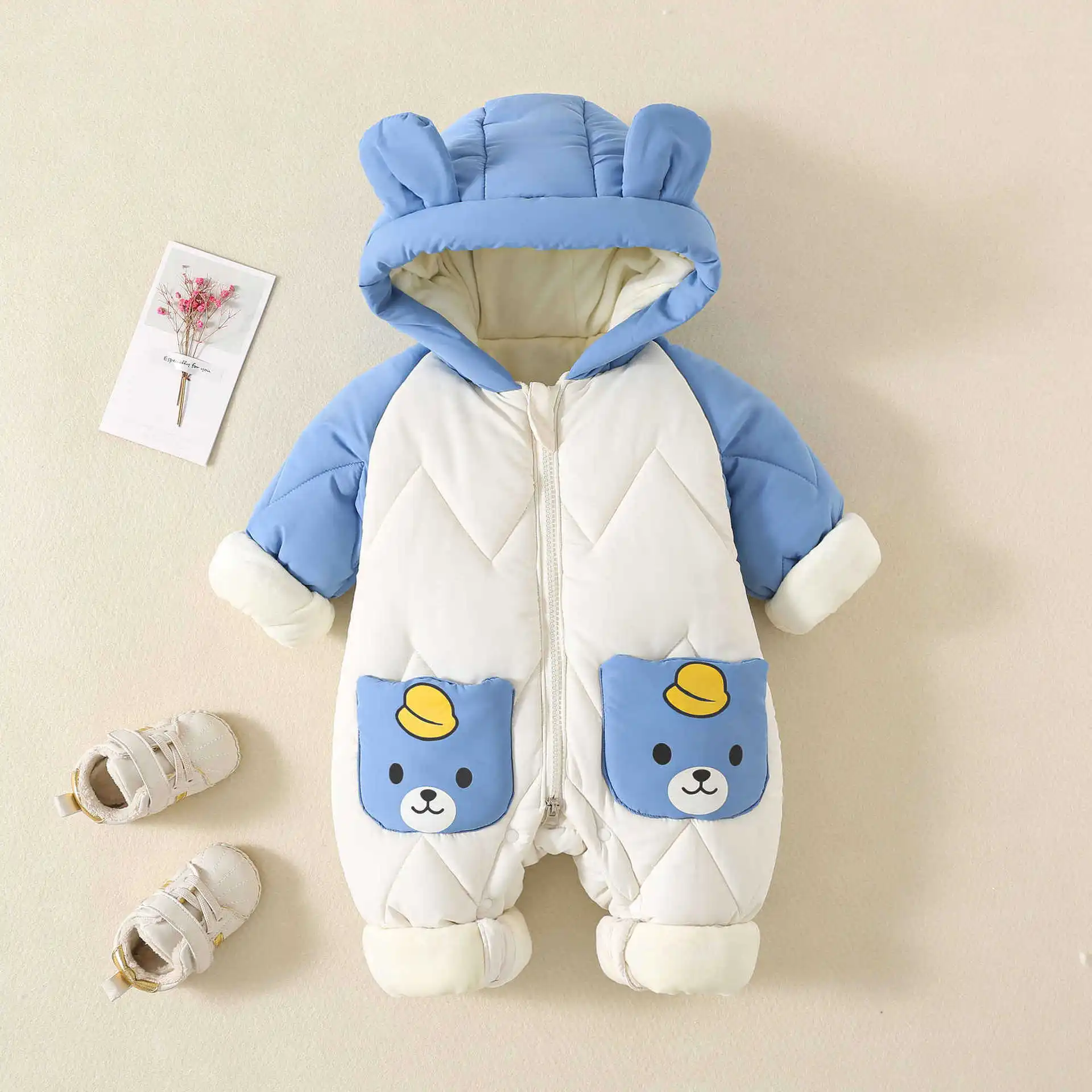 Winter Baby Outwear Clothing Fur Lining Warm Toddler Girl's Boy's Rompers Cartoon Bear Infant Jumpsuit