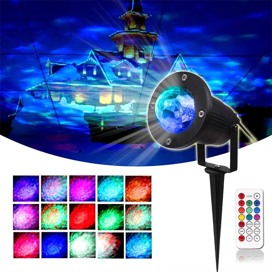 

Outdoor Christmas Light Projector 2 in 1 Water Wave Laser Holiday Spotlight with Control Waterproof LED Landscape Light