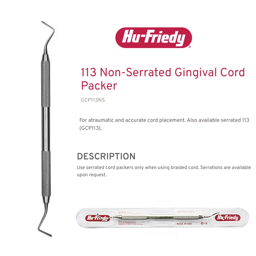 Dental Tools Hu Friedy Original Gingival Cord Packer Non Serrated GCP113NS Dentist Dentistry Products Instrument Hufriedy