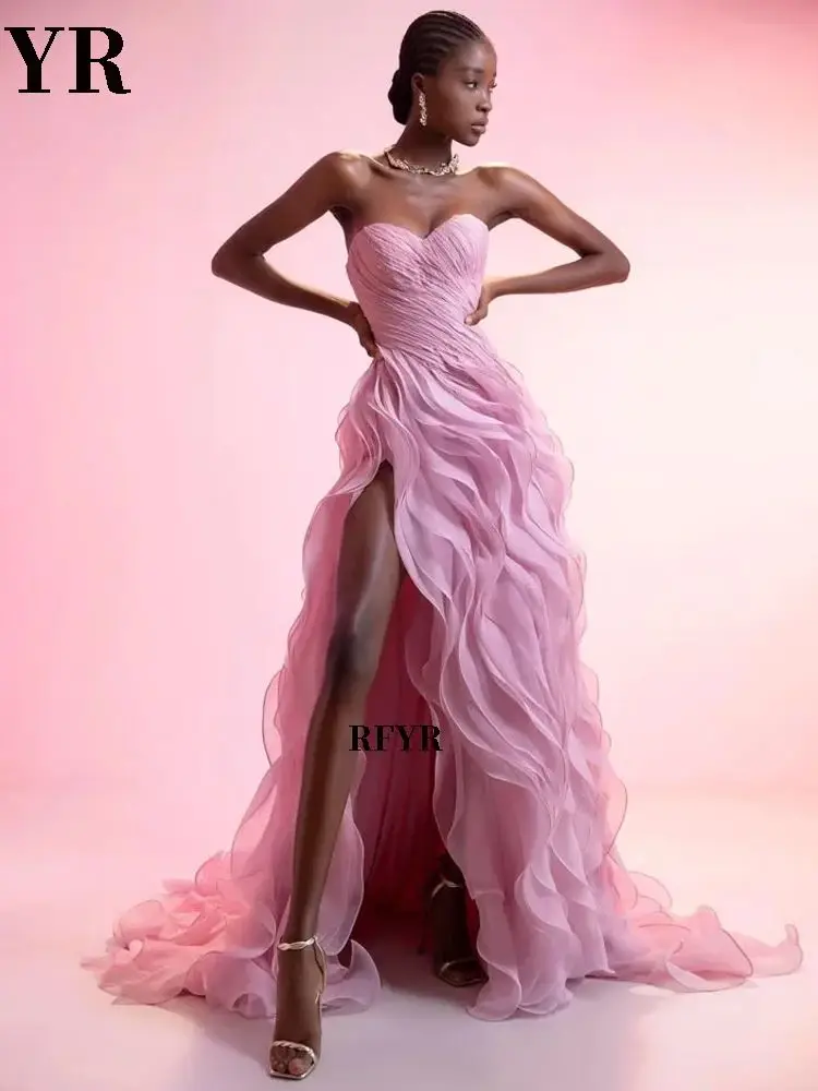 RFYR プロムドレス プリーツ A ライン イブニング ドレス ハイ スリット パーティー ドレス