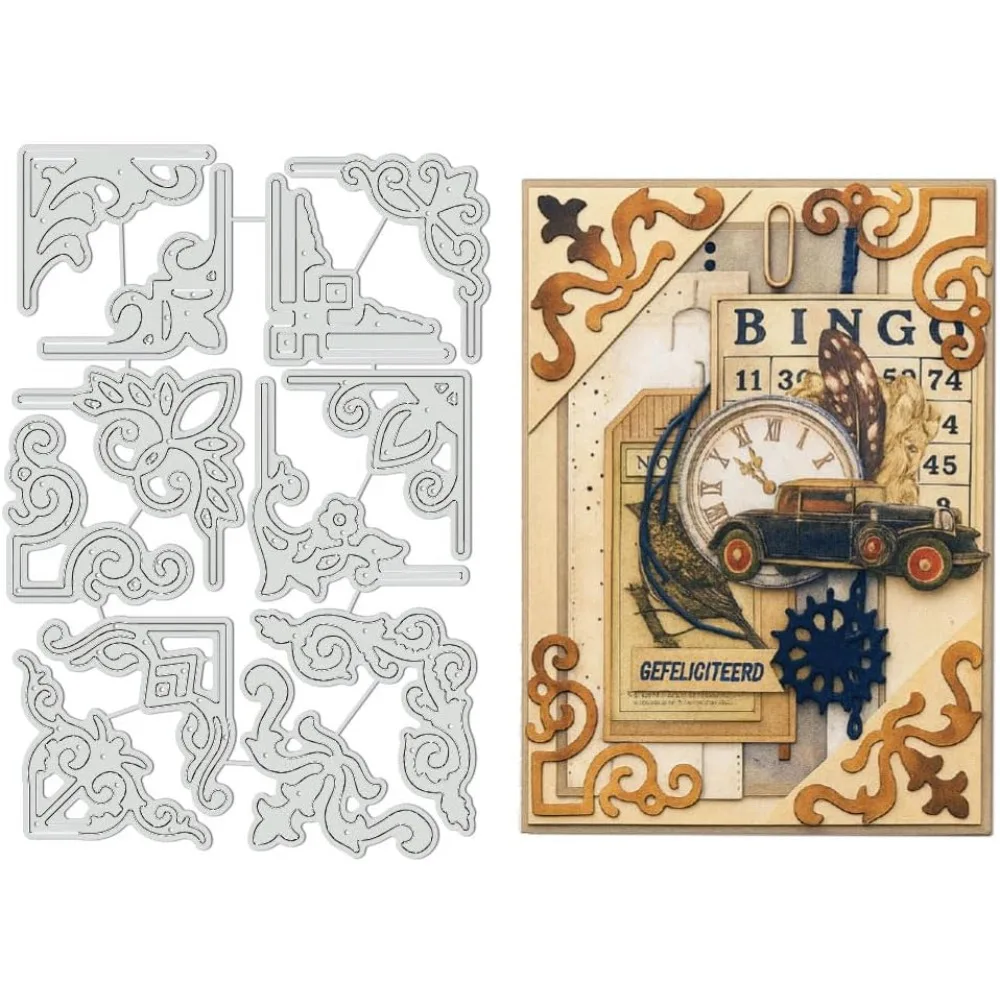 12 Stück klassische Eck-Metall-Stanzformen, Vintage-Buch-Eck-Stanzformen, 3D-Prägeschablonen für die Kartenherstellung, DIY, Scrapbooking, Foto