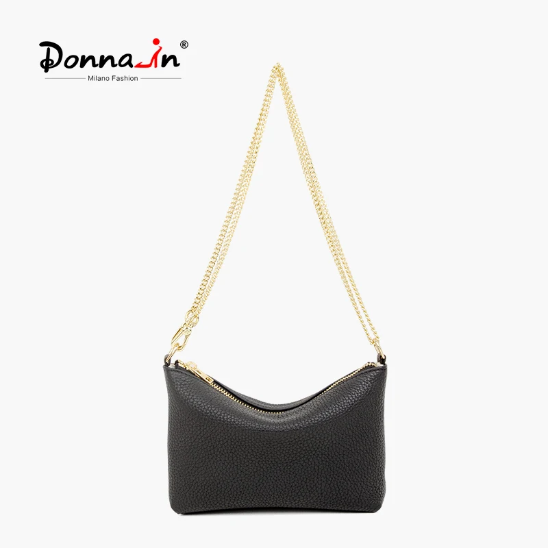 

Donna-in Genuine Leather Black Small Square Women Shoulder Crossbody Bag Large Capacity Soft Chains Hobos Bag 2023 Summer