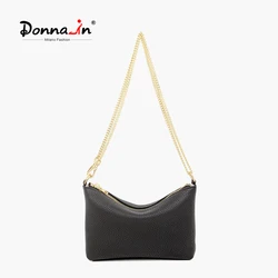 Donna-in Genuine Leather Black Small Square Women Shoulder Crossbody Bag Large Capacity Soft Chains Hobos Bag 2023 Summer