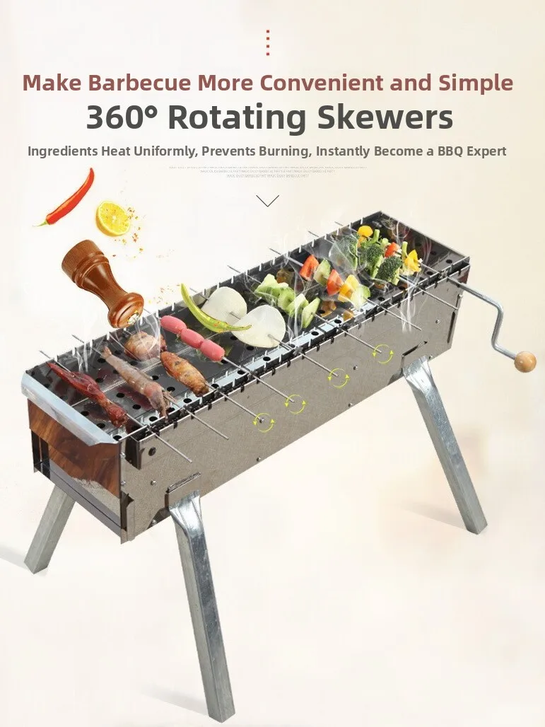 

Портативный угольный барбекю из нержавеющей стали, уличная ручная рукоятка, вращающийся шампур для мяса, жаровня для кукурузы, домашний сад, камера ill
