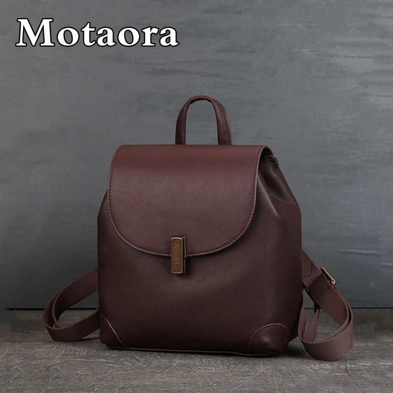 

MOTAORA 2024 New Genuine Leather Women's Backpack Female Travel Bag Small School Bags For Teenage Girls Backpacks Solid Color