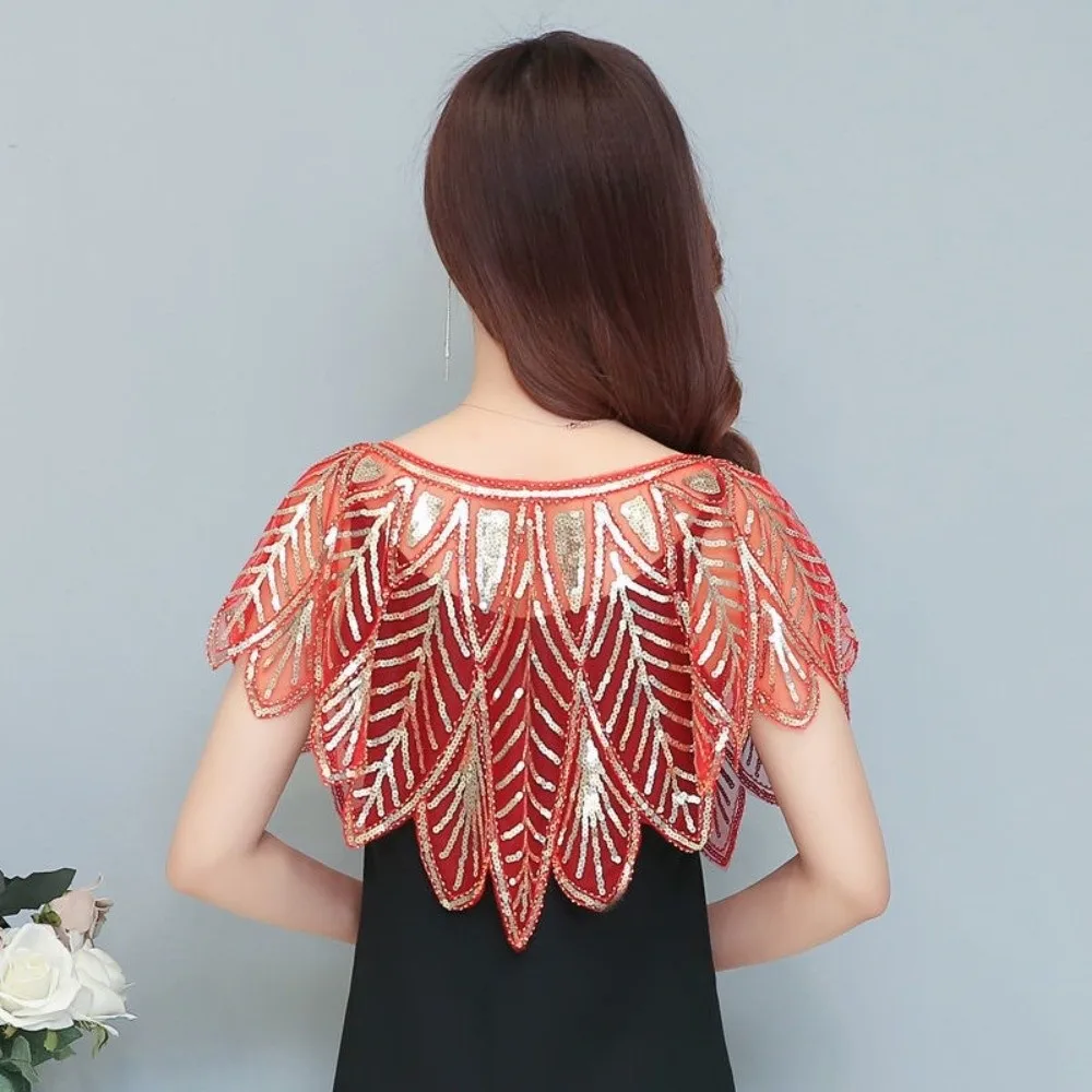 

Fashion Glitter Sequins Shawl Sparkling V-Neck Evening Cape Sleeveless Short Cover Party Shawl Dress Accessory