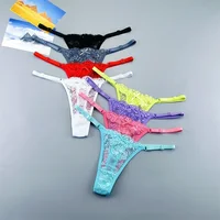 3 pièces réglable Sexy Transparent String culottes femmes sous-vêtements en dentelle taille basse femme t-back String caleçon 2