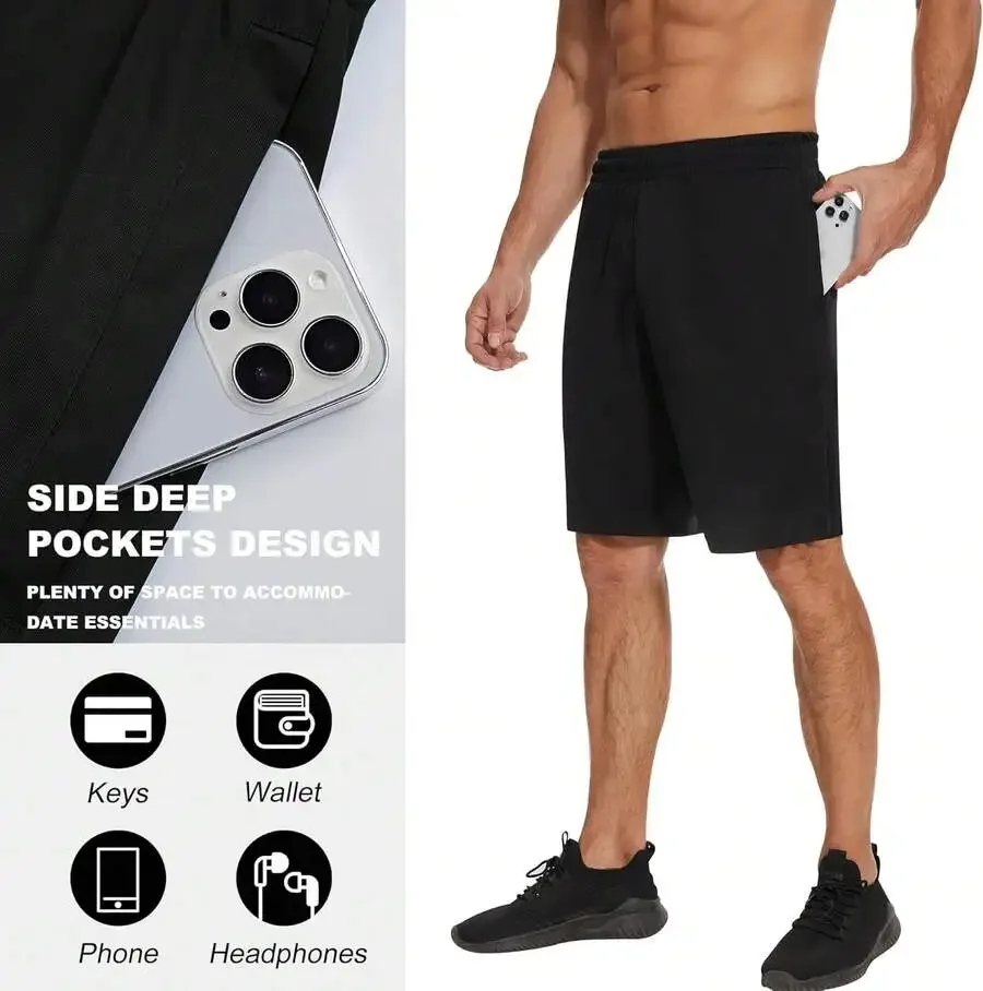 

Mens Athletic Shorts With Deep Side Pockets Quick Dry For Running Gym