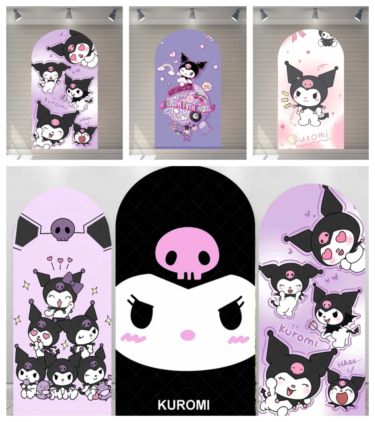 

Cartoon Sanrio Kuromi Birthday Arch Backdrop Cover Customized Girls Gift Decor Baby Shower Party Photo Booth Photography Props