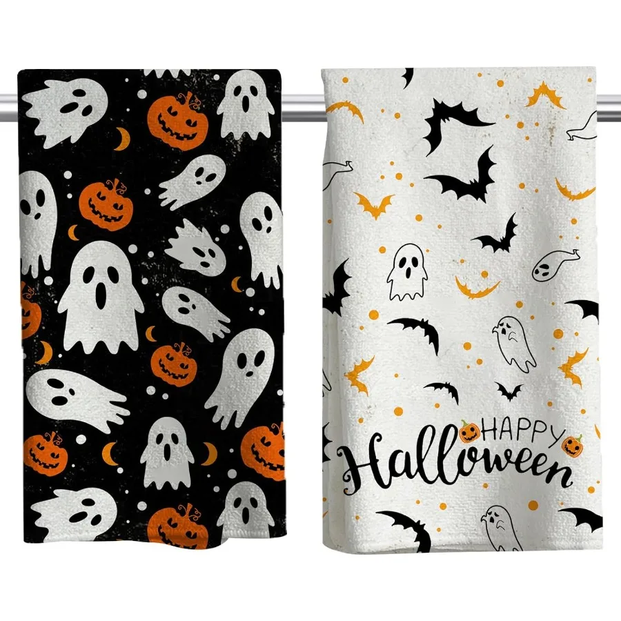 

2Pcs Halloween Kitchen Towels Halloween Hand Towels 18x26 Ih Drying Cloth Towel Halloween Scary Halloween Dish Towels for Kitch
