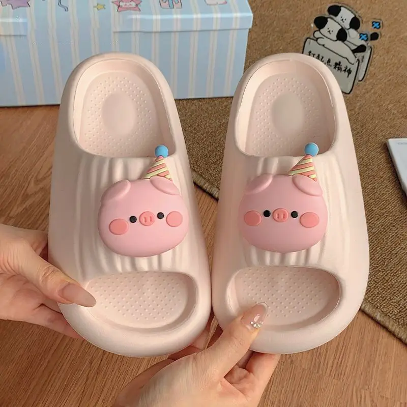 

Cute 3D Pink Pig Decor Platform Slippers Women Soft EVA Open Toe Slides Summer Non Slip Indoor Outdoor Flip Flops Shoes