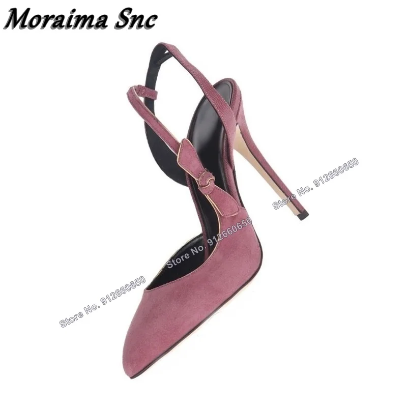 

Moraima Snc Back Strap Bow Knot Suede Sandals Pumps Pointy Toe Women High Heels Shoes Women Stilettos Heels New Open Toe Sandals