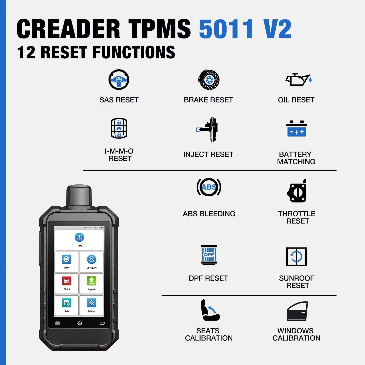 For X431 Creader TPMS 5011 V2 Electric 12-24V Tire Pressure Programming Sensor Scanner Tool Supports All 315/433MHz