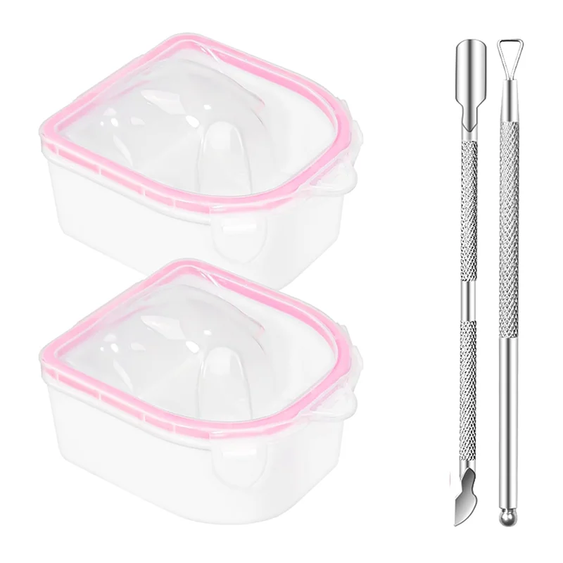 ABFI Double Layer Nail Soaking Bowl 4 Piece Manicure Soak Off Bowl Acrylic Dip Powder Remover Tray