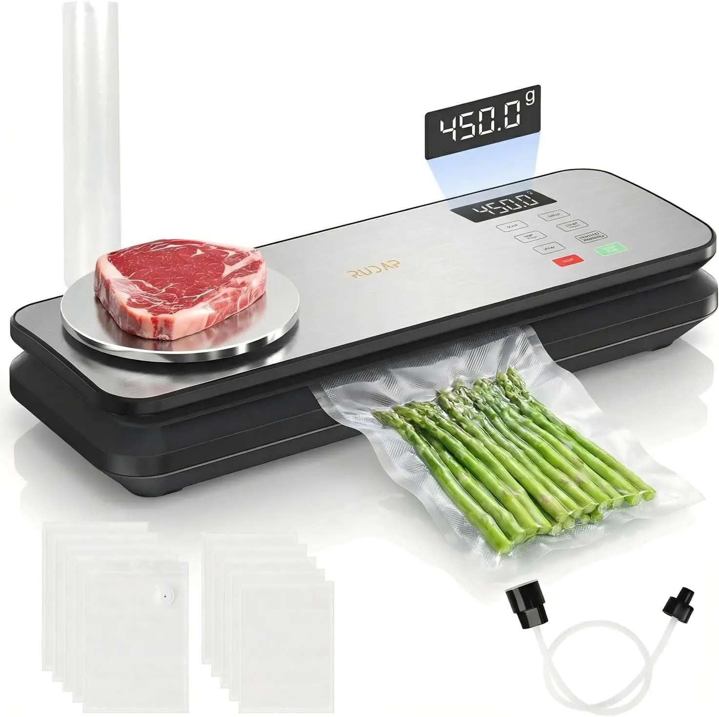 

90kPa Powerful Vacuum Sealer with Digital Scale, 12-in-1 Modes, Includes Bags & Starter Kit