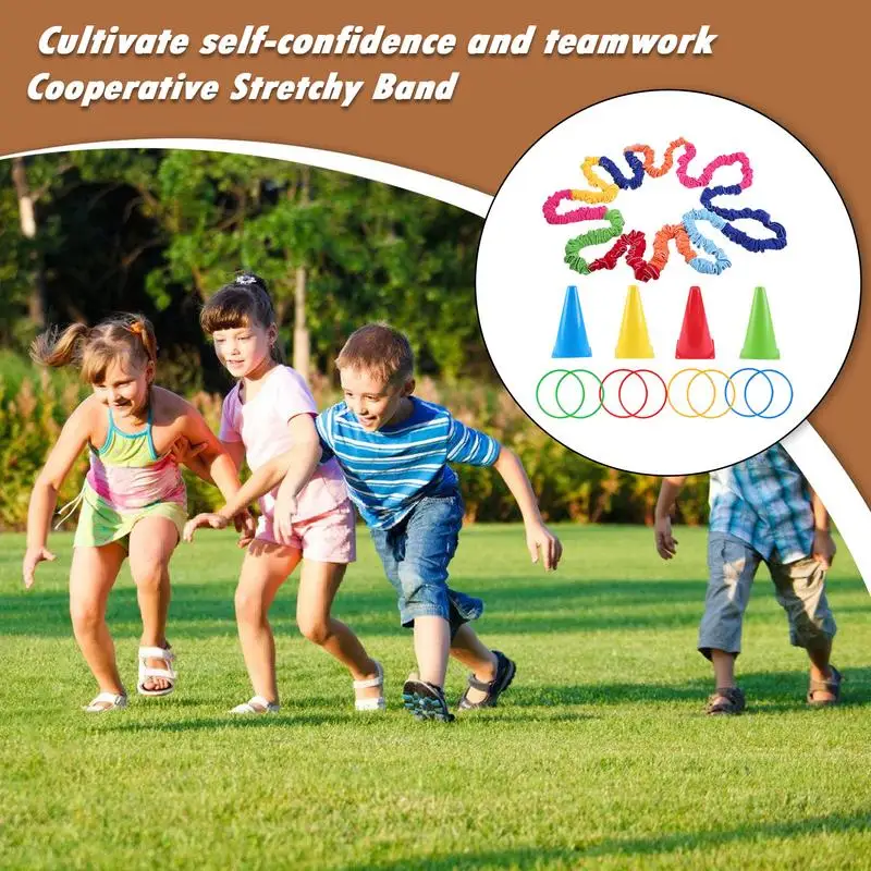 Elastic Cooperative Stretchy Band Outdoor Stretchy Band Group Activities Motor Rope With Marked Bucket For Home School Park