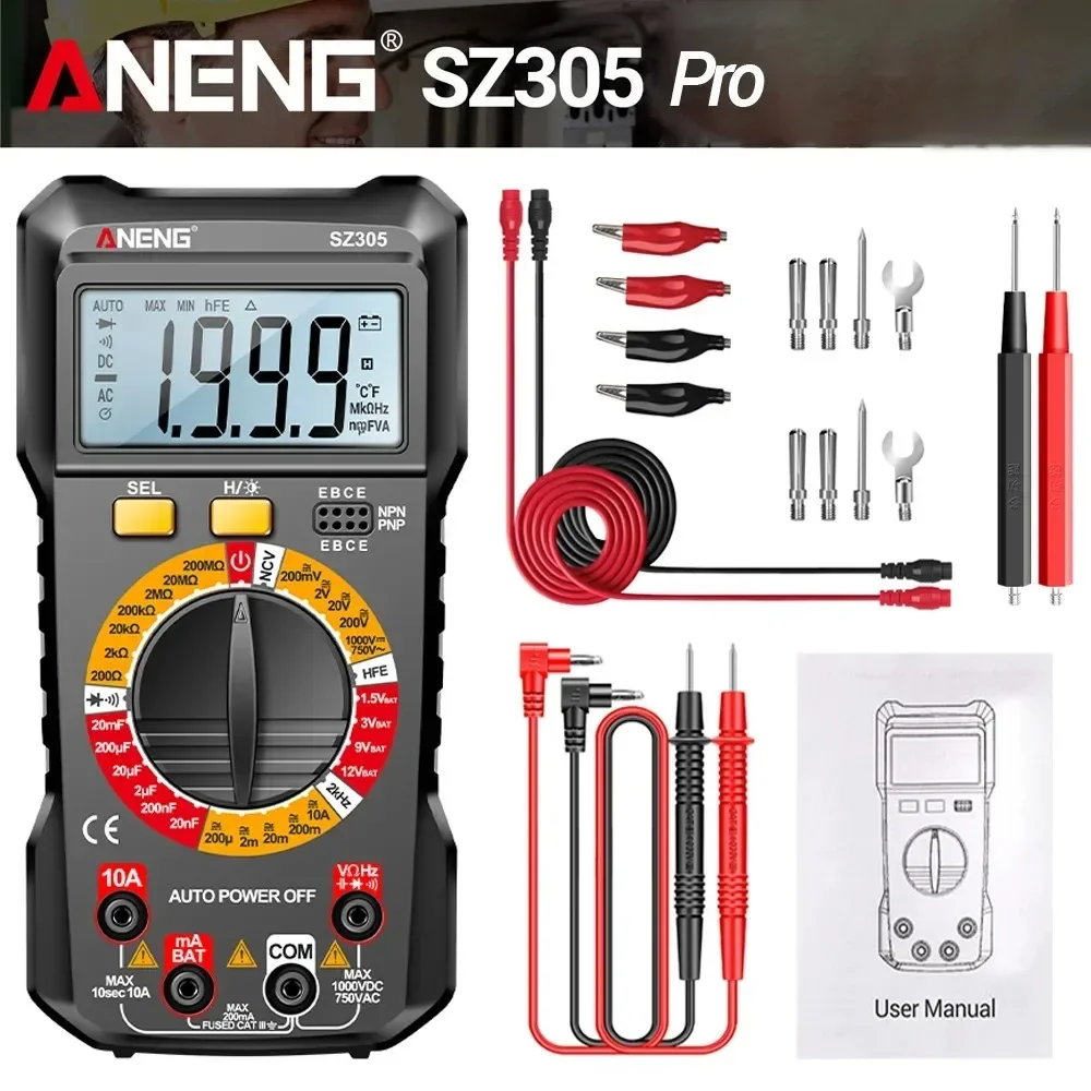 

ANENG SZ305 Multimeter Professional Capacitor Tester with 1999 Count AC/DC Voltmeter Current Resistance Ohm Intelligent Testing