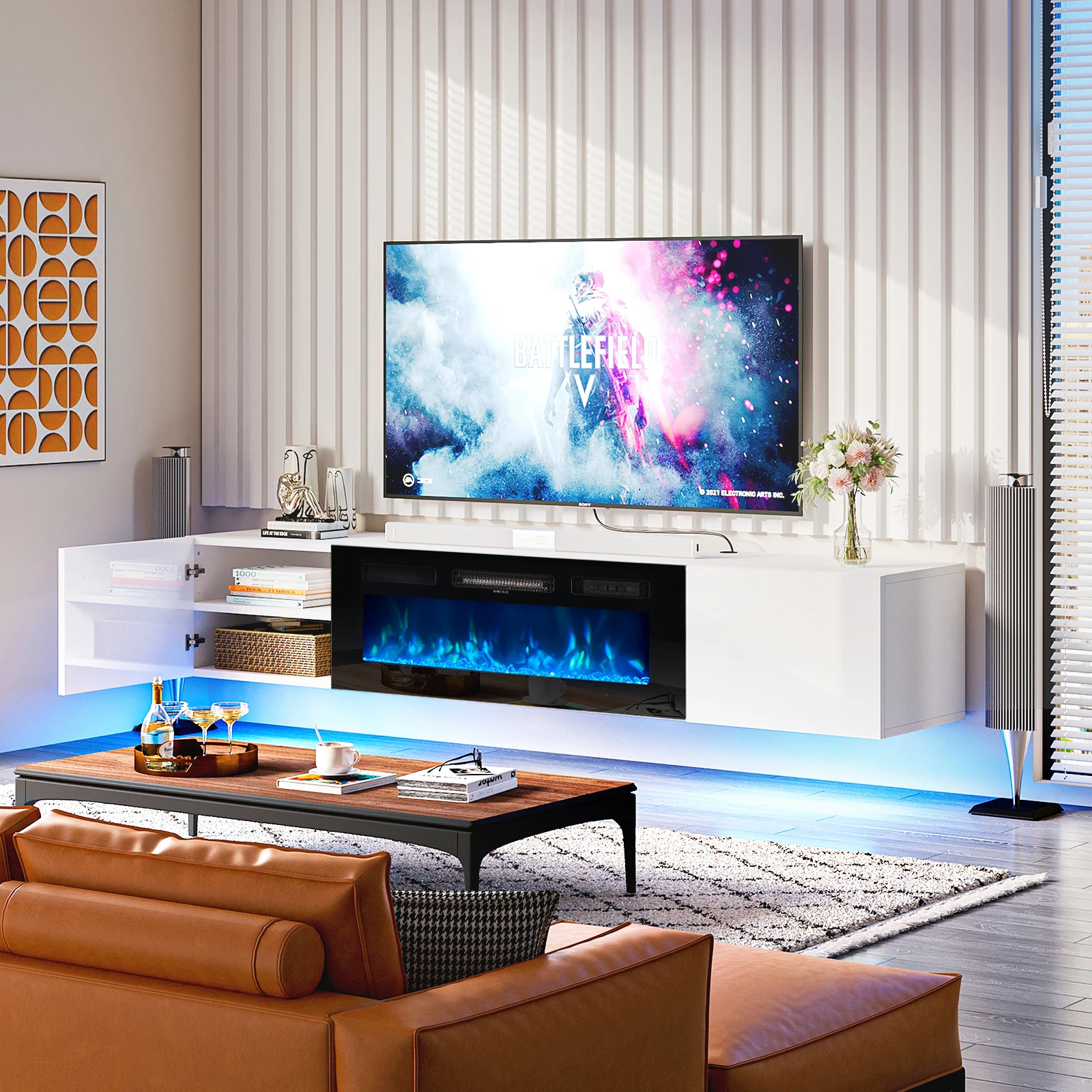 Floating Fireplace TV Stand,70